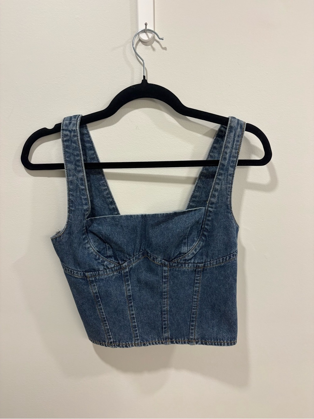 Denim Bustier Crop Top - Blue